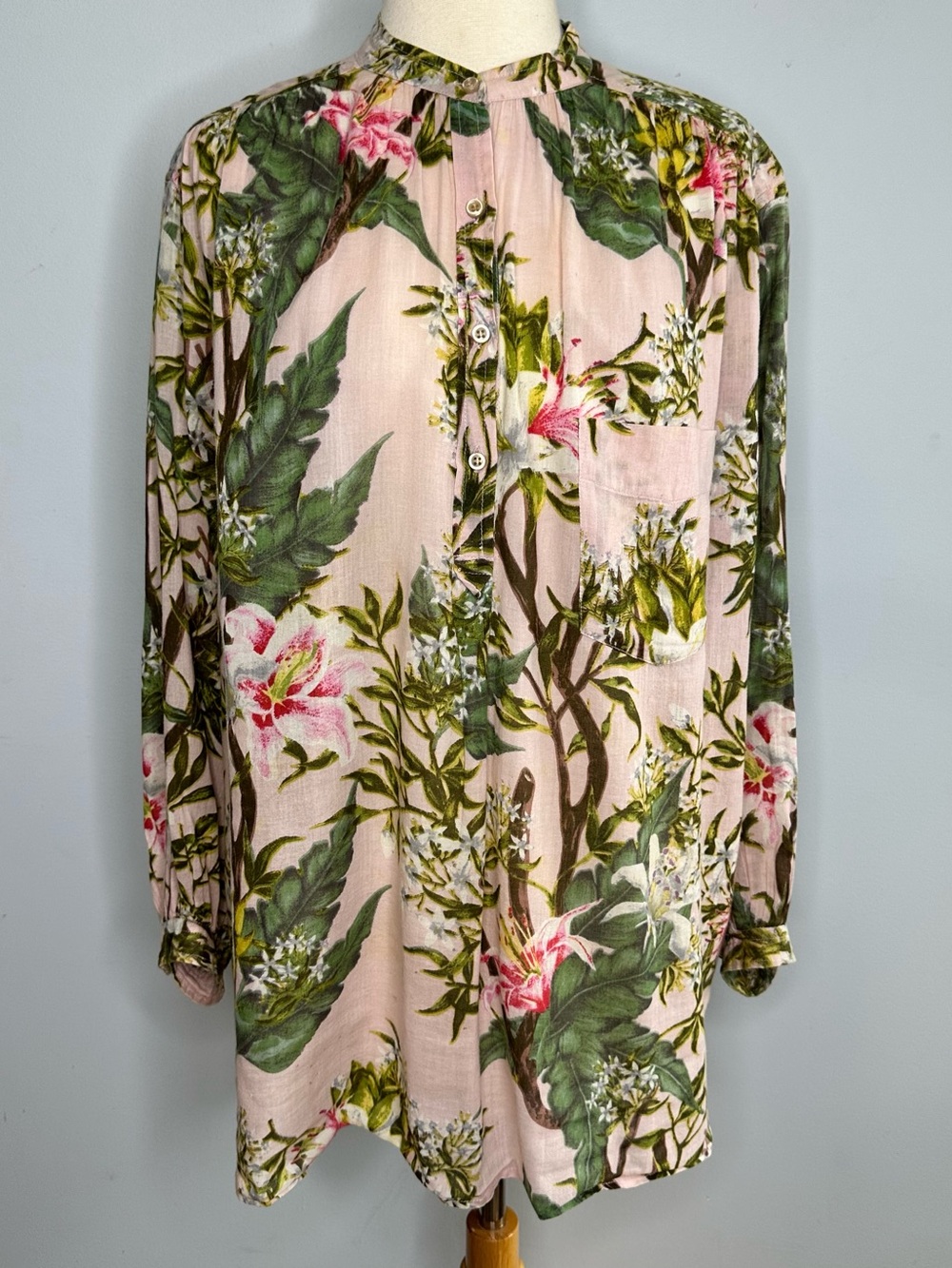 Isabel Marant Etoile Wescott Sheer Voile Pink Floral Popover Blouse Top